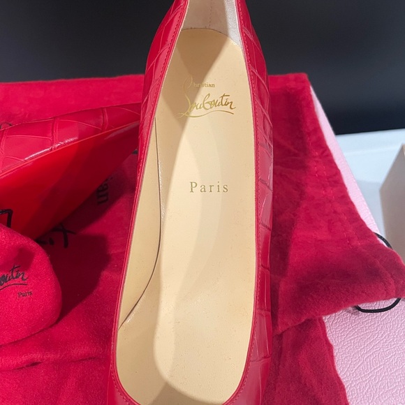 Christian Louboutin Red Croc-Embossed Heels - Picture 7 of 7